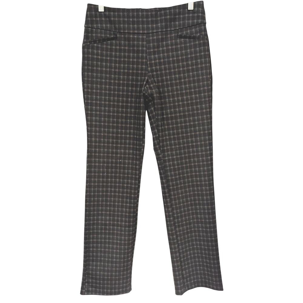 New York & Company 7th Avenue Plaid Pants S Green Black Straight Leg Officecore